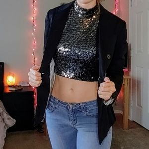 Vegas sparkle sequin zipper back crop top